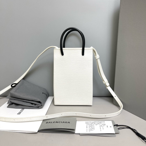 Balenciaga Logo Shopping Phone Holder Calfskin White Black