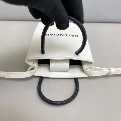 Balenciaga Logo Shopping Phone Holder Calfskin White Black