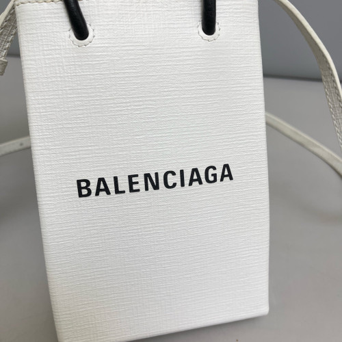 Balenciaga Logo Shopping Phone Holder Calfskin White Black