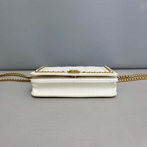 Chanel Quilted Boy Wallet On Chain WOC Grained Calfskin White
