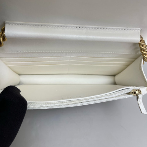 Chanel Quilted Boy Wallet On Chain WOC Grained Calfskin White