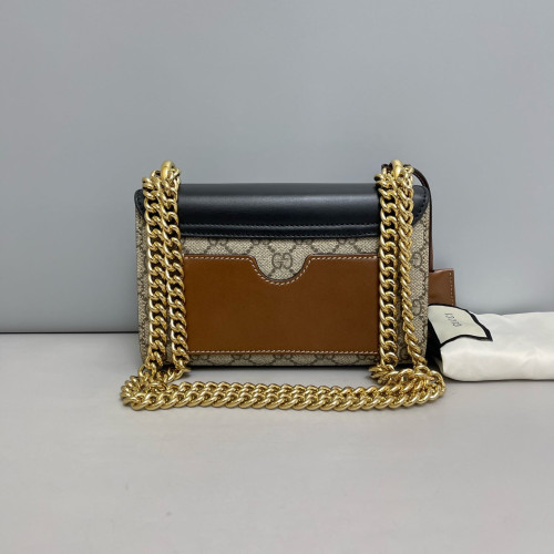 Gucci Small Padlock Shoulder Bag GG Supreme Monogram Black Brown