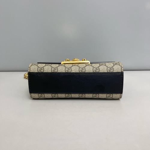 Gucci Small Padlock Shoulder Bag GG Supreme Monogram Black Brown