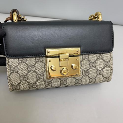 Gucci Small Padlock Shoulder Bag GG Supreme Monogram Black Brown