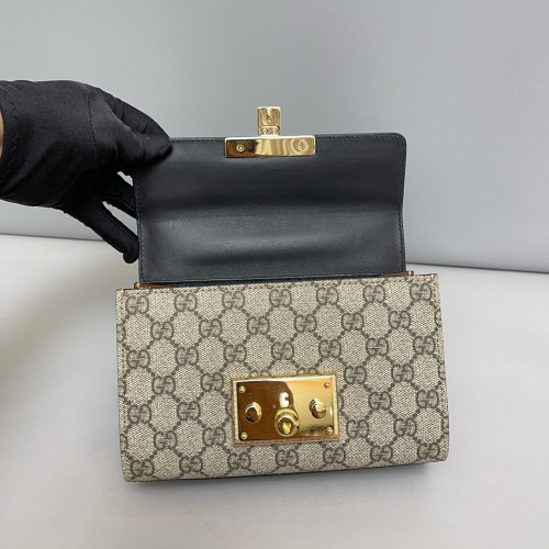 Gucci Small Padlock Shoulder Bag GG Supreme Monogram Black Brown
