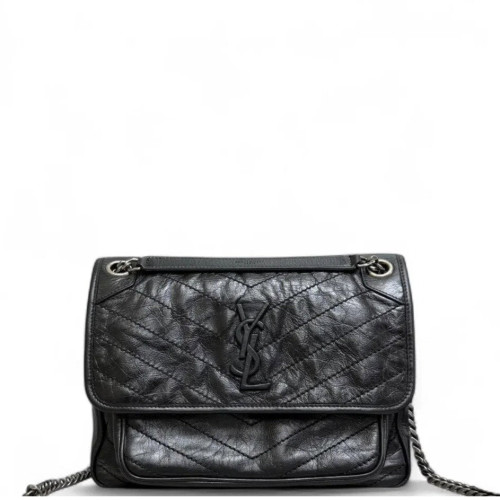 Yves Saint Laurent Medium Niki Messenger Pull Up Leather Black