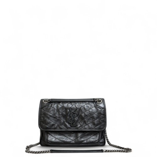 Yves Saint Laurent Medium Niki Messenger Pull Up Leather Black