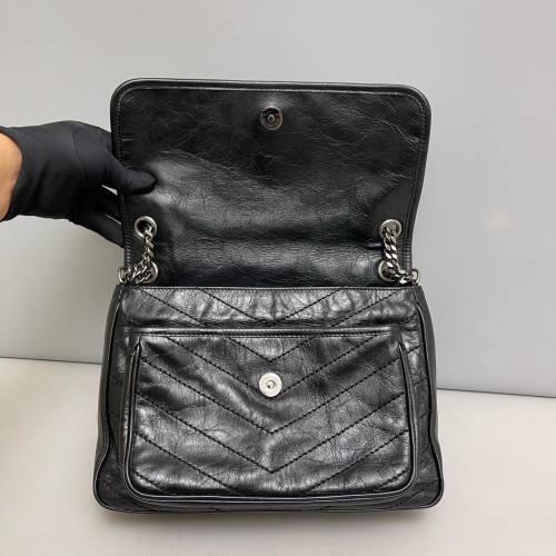 Yves Saint Laurent Medium Niki Messenger Pull Up Leather Black
