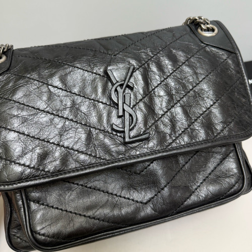 Yves Saint Laurent Medium Niki Messenger Pull Up Leather Black