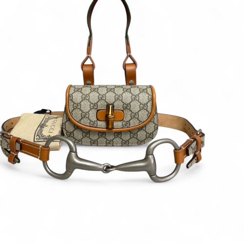 Gucci Bamboo Shoulder Bag GG Supreme Monogram Brown Beige