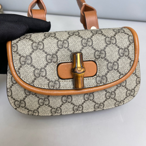 Gucci Bamboo Shoulder Bag GG Supreme Monogram Brown Beige