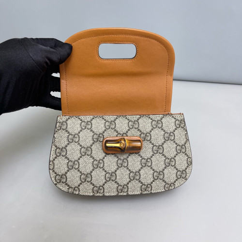 Gucci Bamboo Shoulder Bag GG Supreme Monogram Brown Beige