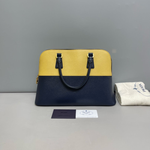 Prada Large Lux Promenade Tote Saffiano Calfskin Yellow Dark Blue