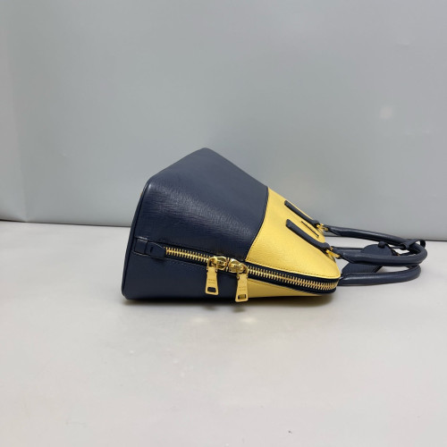 Prada Large Lux Promenade Tote Saffiano Calfskin Yellow Dark Blue