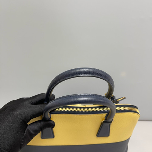Prada Large Lux Promenade Tote Saffiano Calfskin Yellow Dark Blue