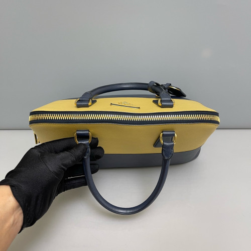 Prada Large Lux Promenade Tote Saffiano Calfskin Yellow Dark Blue