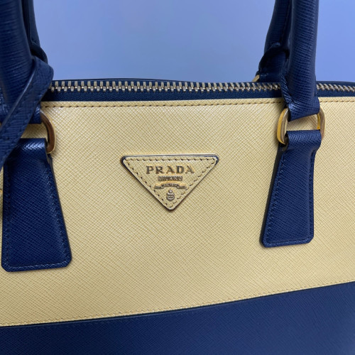 Prada Large Lux Promenade Tote Saffiano Calfskin Yellow Dark Blue