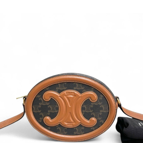 Celine Regular Triomphe Oval Crossbody Bag Triomphe Tan Dark Grey