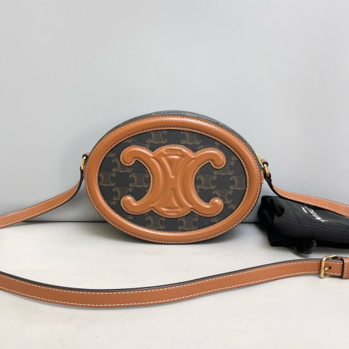 Celine Regular Triomphe Oval Crossbody Bag Triomphe Tan Dark Grey
