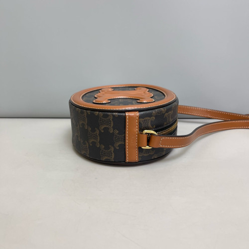 Celine Regular Triomphe Oval Crossbody Bag Triomphe Tan Dark Grey