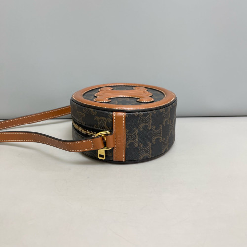 Celine Regular Triomphe Oval Crossbody Bag Triomphe Tan Dark Grey