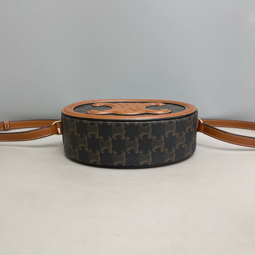 Celine Regular Triomphe Oval Crossbody Bag Triomphe Tan Dark Grey