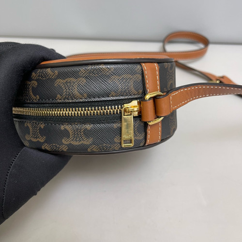 Celine Regular Triomphe Oval Crossbody Bag Triomphe Tan Dark Grey