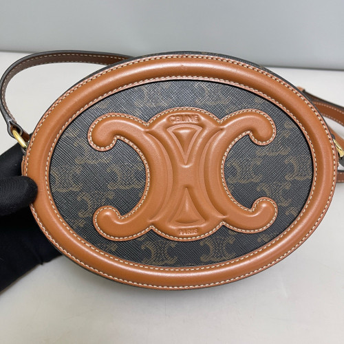 Celine Regular Triomphe Oval Crossbody Bag Triomphe Tan Dark Grey