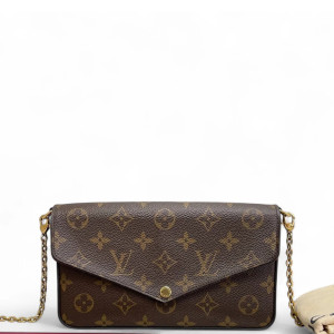 Louis Vuitton Pochette Felicie Chain Wallet Monogram Brown Burgundy