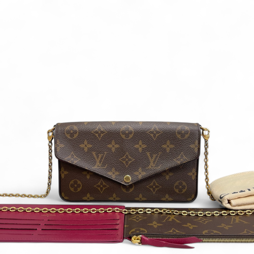 Louis Vuitton Pochette Felicie Chain Wallet Monogram Brown Burgundy