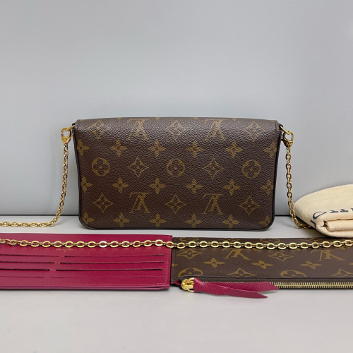 Louis Vuitton Pochette Felicie Chain Wallet Monogram Brown Burgundy