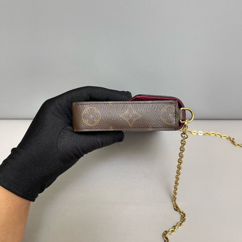 Louis Vuitton Pochette Felicie Chain Wallet Monogram Brown Burgundy