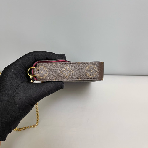 Louis Vuitton Pochette Felicie Chain Wallet Monogram Brown Burgundy