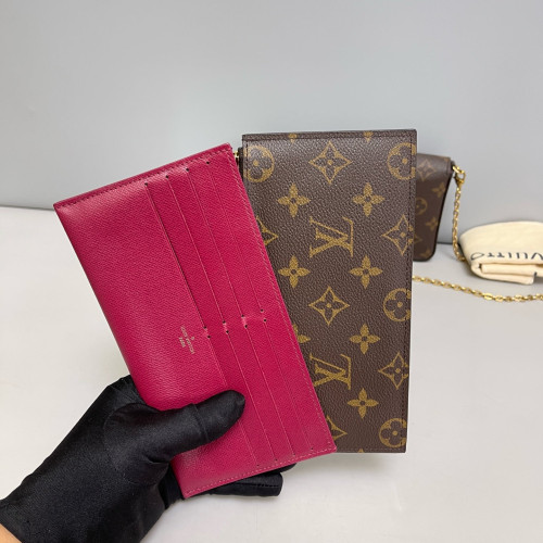 Louis Vuitton Pochette Felicie Chain Wallet Monogram Brown Burgundy