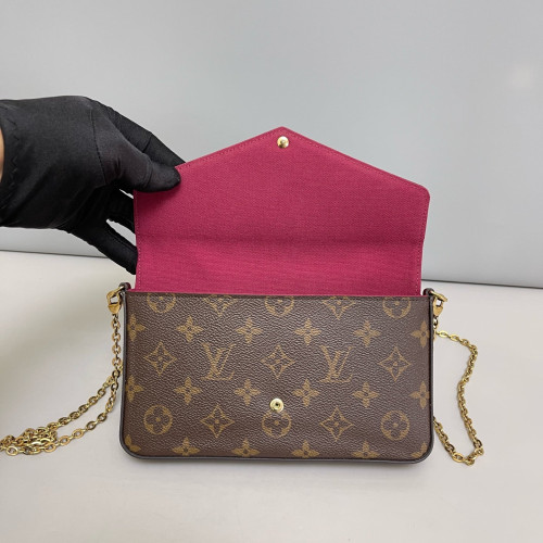 Louis Vuitton Pochette Felicie Chain Wallet Monogram Brown Burgundy