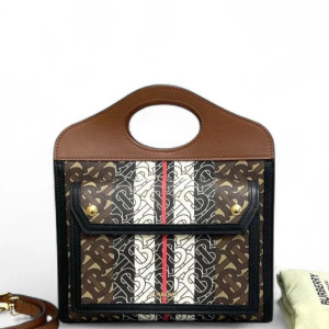 Burberry Mini Two Tone Pocket Bag Monogram Smooth Calfskin Brown Black White