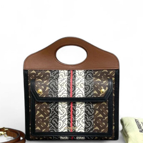 Burberry Mini Two Tone Pocket Bag Monogram Smooth Calfskin Brown Black White