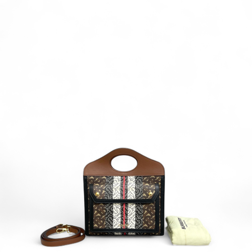 Burberry Mini Two Tone Pocket Bag Monogram Smooth Calfskin Brown Black White