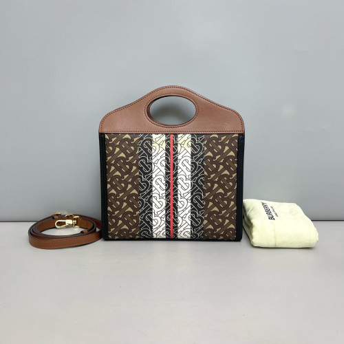Burberry Mini Two Tone Pocket Bag Monogram Smooth Calfskin Brown Black White