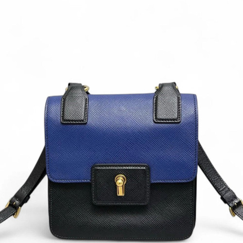 Prada Camera Case Saffiano Calfskin Blue Black