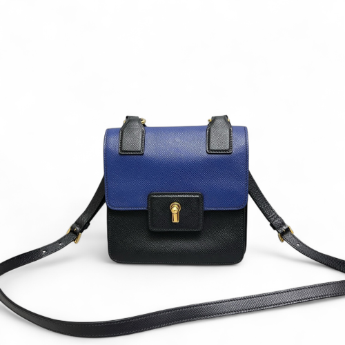 Prada Camera Case Saffiano Calfskin Blue Black