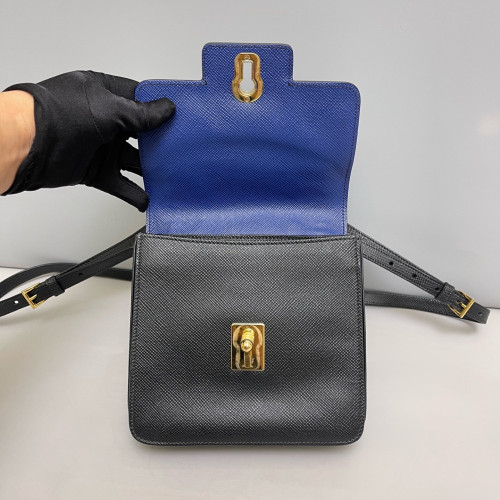 Prada Camera Case Saffiano Calfskin Blue Black