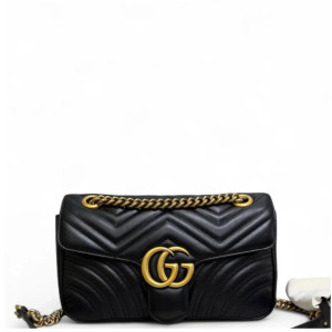 Gucci Chevron Small GG Marmont Calfskin Black