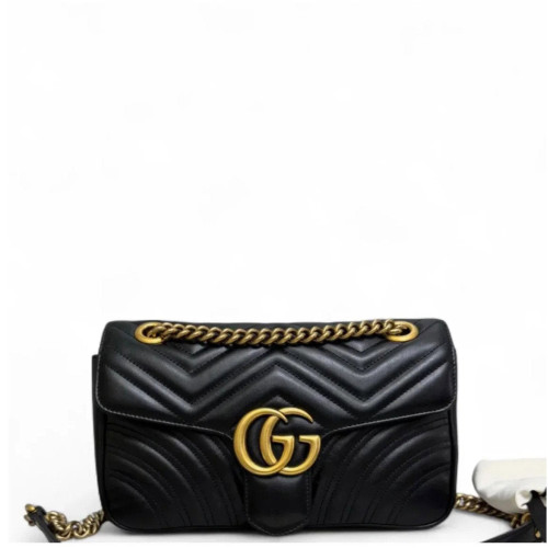 Gucci Chevron Small GG Marmont Calfskin Black