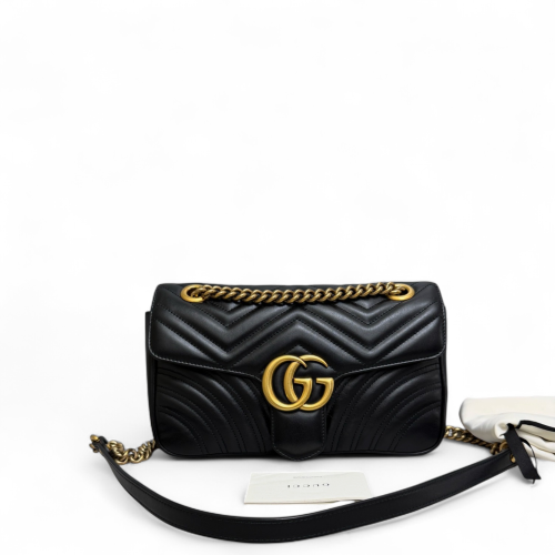 Gucci Chevron Small GG Marmont Calfskin Black
