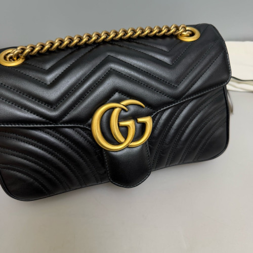 Gucci Chevron Small GG Marmont Calfskin Black
