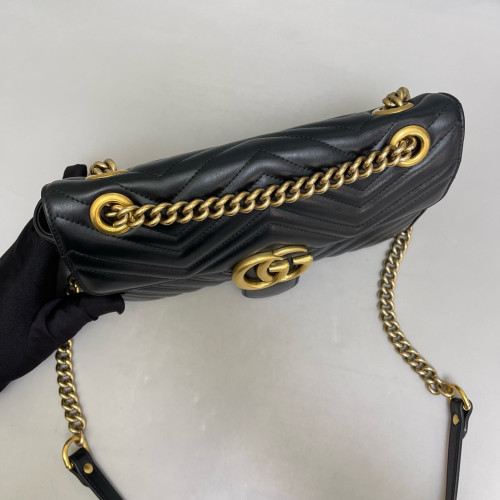 Gucci Chevron Small GG Marmont Calfskin Black