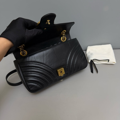 Gucci Chevron Small GG Marmont Calfskin Black