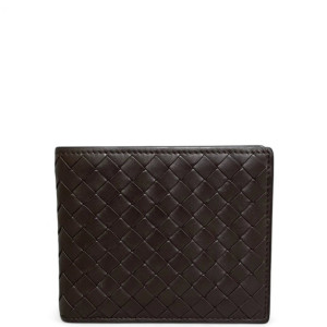 Bottega Veneta Compact Wallet Calfskin Intrecciato Dark Brown