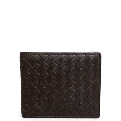 Bottega Veneta Compact Wallet Calfskin Intrecciato Dark Brown